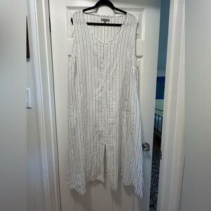 FLAX Designs Sleeveless Linen Striped Maxi Dress • POCKETS!!